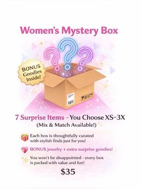 Women's Mystery Box - 7…yes 7 items. You choose XS-3X. I can mix sizes.